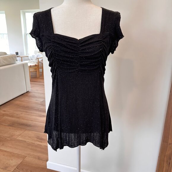 Onyx Nite | Medium Black Glitter Square Neck Top Fairy Witchy Feminine Club - Picture 5 of 11